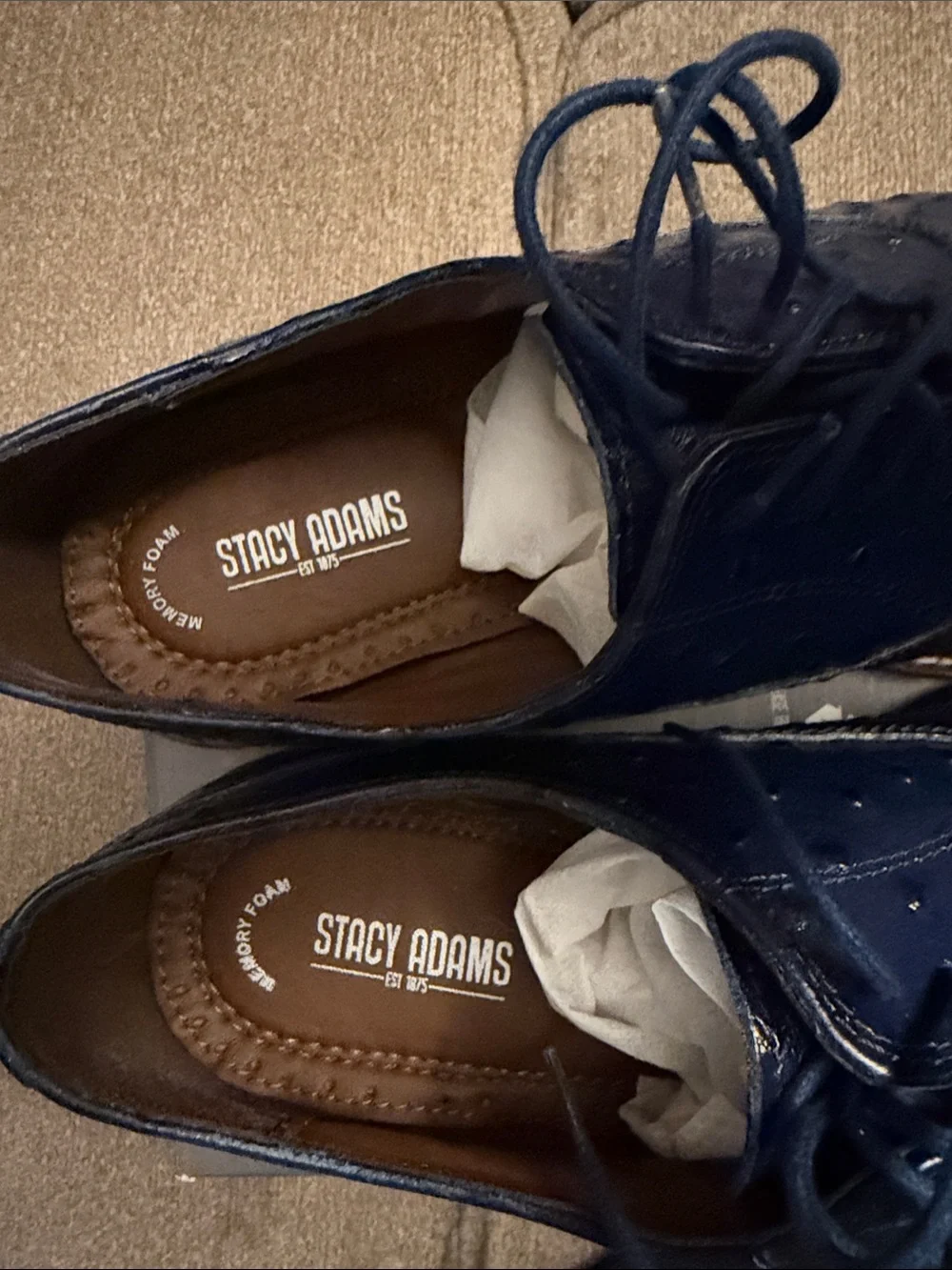 Florsheim Blue Ostrich-Texture Derby Shoes with Tan Welt